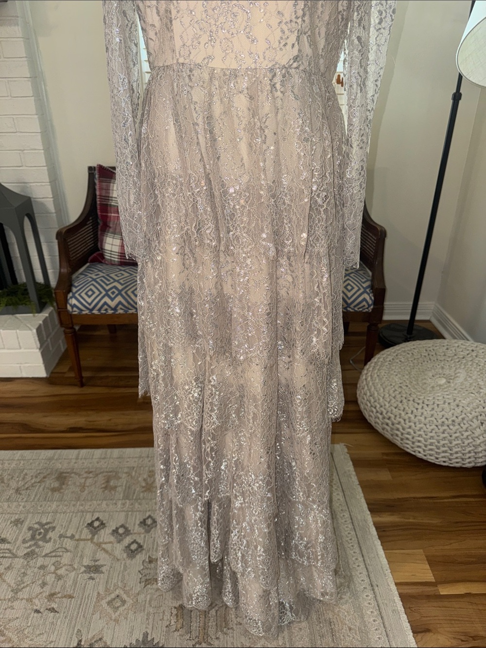 NWT ANTONIO MELANI x Born on Fifth White Lace Tiered Maxi Dress with Long Sleeve - Picture 12 of 14